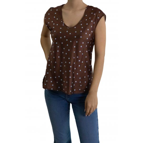 Blusa a V a maniche corte a pois 